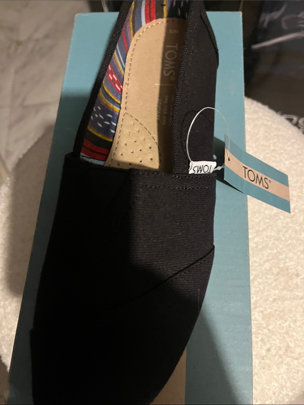 Toms Black Canvas Slip-On Flats with Multicolor Lining